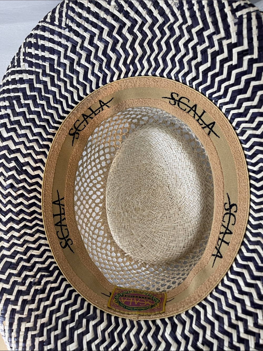 Women’s Wide-Brim Straw Hat with Black Band - Neutral By Scala - Picture 8 of 10